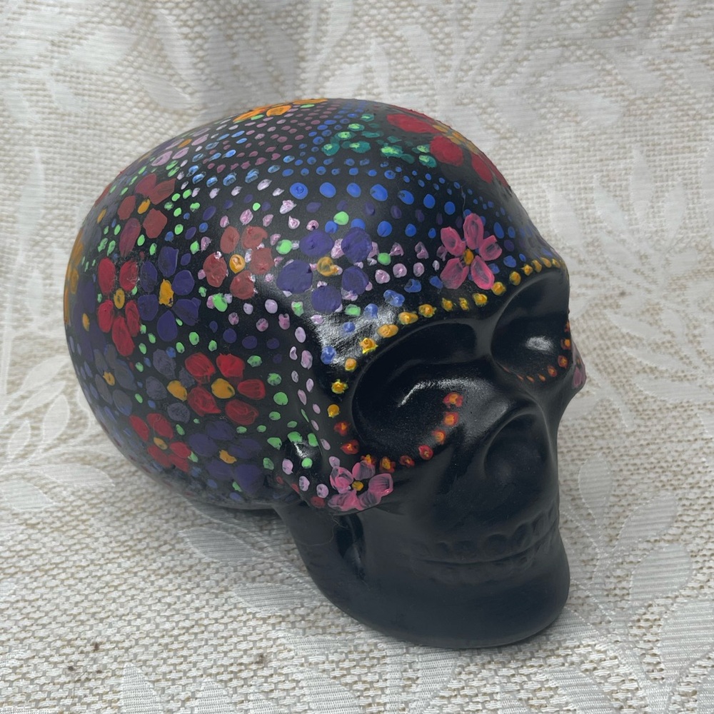 Ceramic Sugar Skull Flowers 9” Decoration